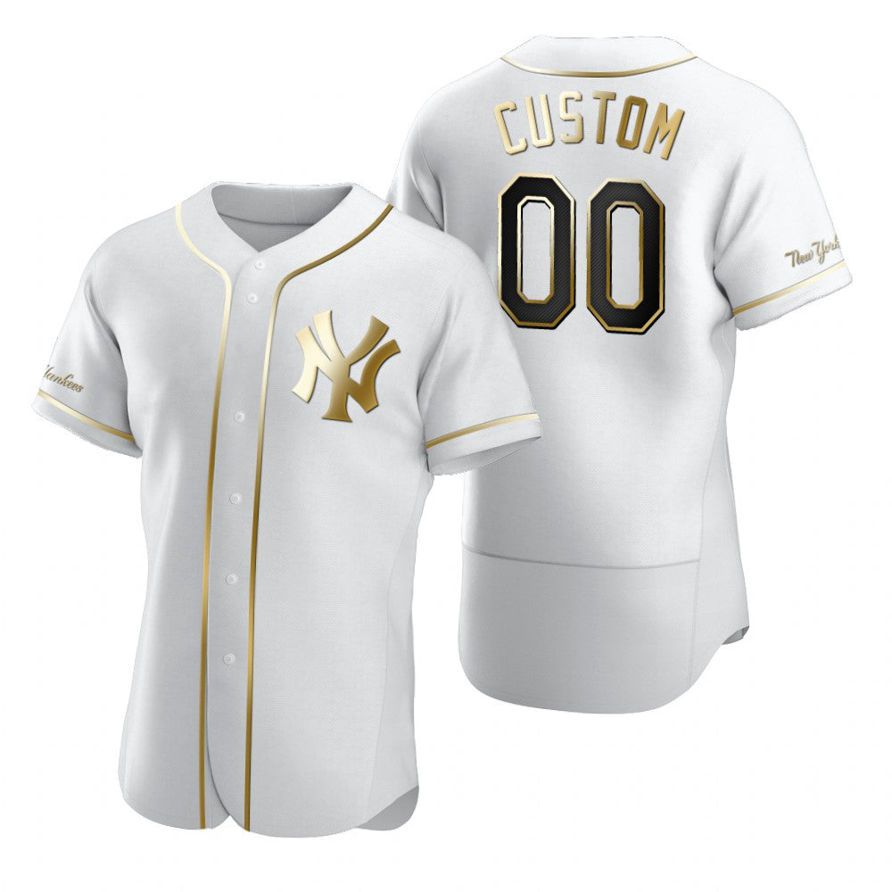 Custom New York Yankees White MWATKINS Stitched Flex Base Golden Edition Jersey