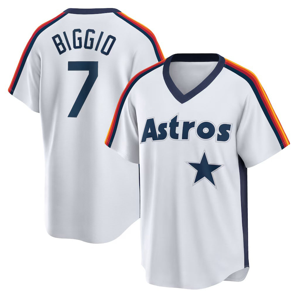 Houston Astros #7 Craig Biggio White MWATKINS Home Cooperstown Collection Logo Player Jersey
