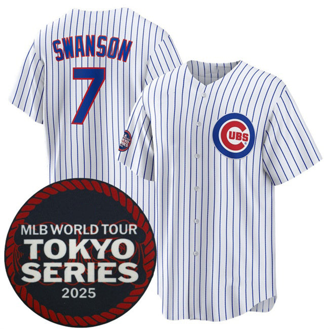 Chicago Cubs #7 Dansby Swanson White MWATKINS 2025 World Tour Tokyo Series Home Stitched Jersey