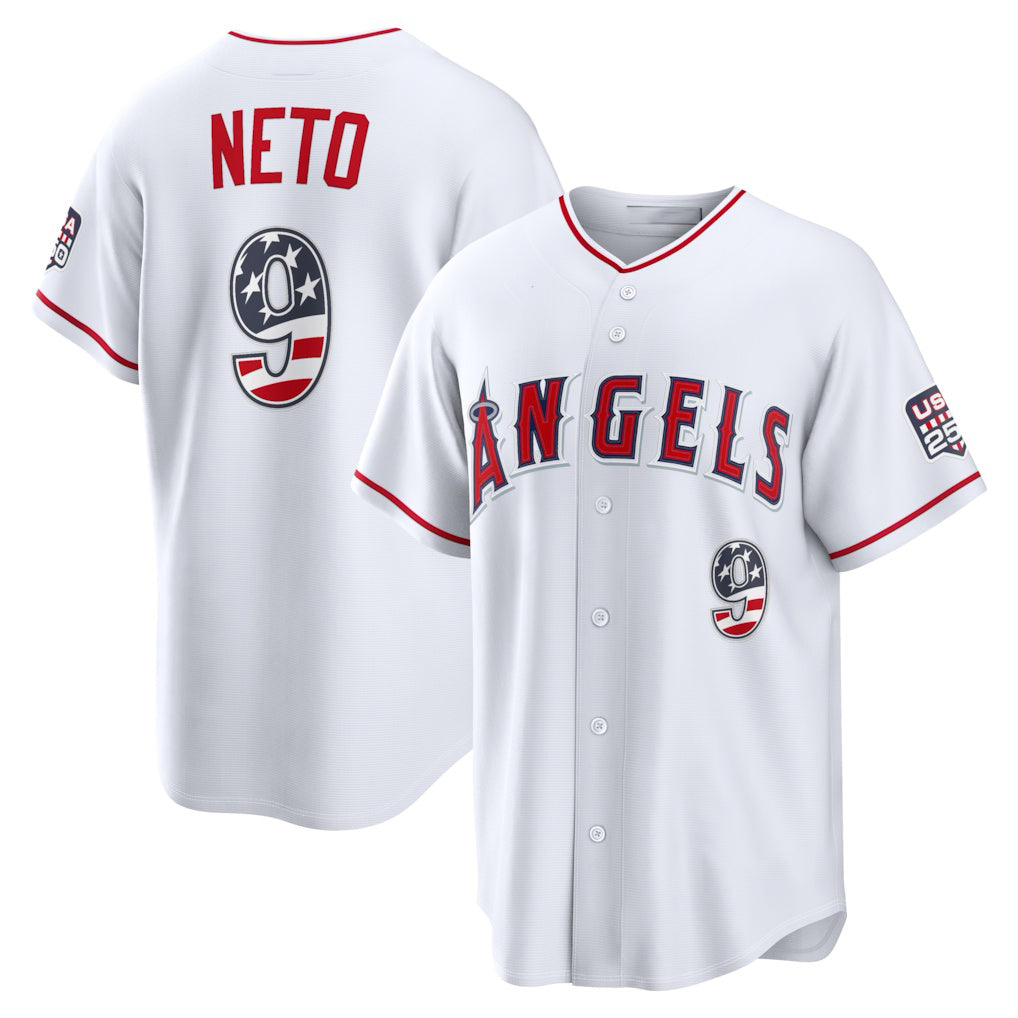 Los Angeles Angels #9 Zach Neto USA 250 Fourth of July Stadium Jersey - White MWATKINS