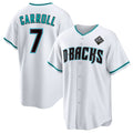 Arizona Diamondbacks #7 Corbin Carroll White MWATKINS 2023 World Series Cool Base Stitched Jerseys
