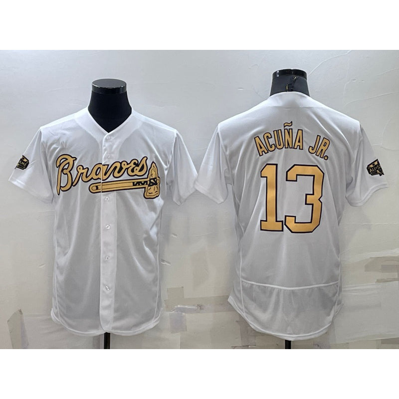 Atlanta Braves #13 MWATKINSld Acuna Jr White MWATKINS 2022 All Star Stitched Flex Base Jersey