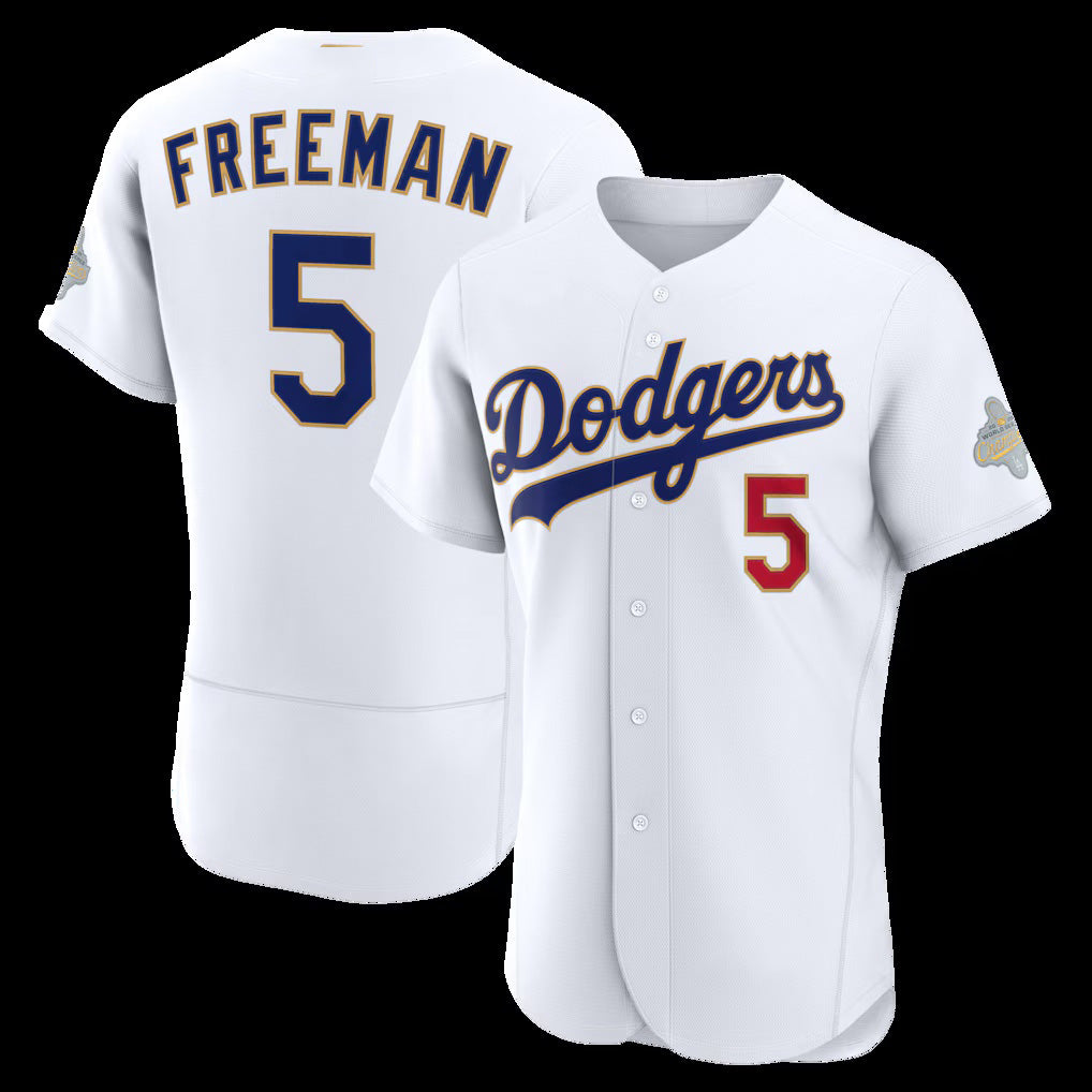 Los Angeles Dodgers #5 Freddie Freeman White MWATKINS 2026 Gold Collection Authentic Jersey