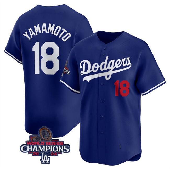 Los Angeles Dodgers #18 Yoshinobu Yamamoto Royal MWATKINS 2024 World Series Champions Alternate Limited Stitched Jersey