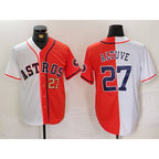 Houston Astros #27 Jose Altuve White Orange MWATKINS Blue Number Split Stitched Jerseys