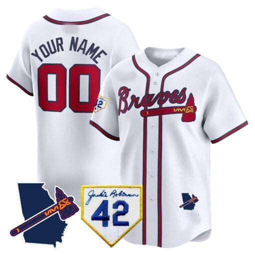 Custom Atlanta Braves 2024 Robinson & Georgia Patch Vapor Premier Limited Jersey ¨C White MWATKINS