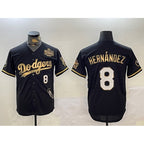 Los Angeles Dodgers #8 Enrique Hernandez Black Gold MWATKINS 2024 World Series With Vin & California Patch Vapor Premier Limited Stitched Jersey