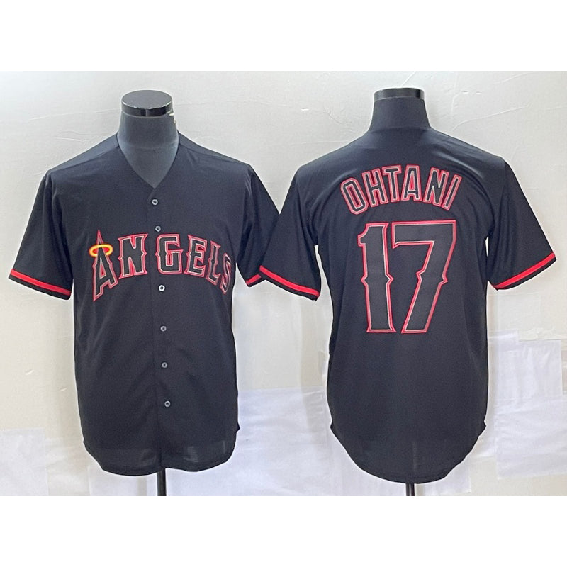 Los Angeles Angels #17 Shohei Ohtani Lights Out Black MWATKINS Fashion Cool base Jersey