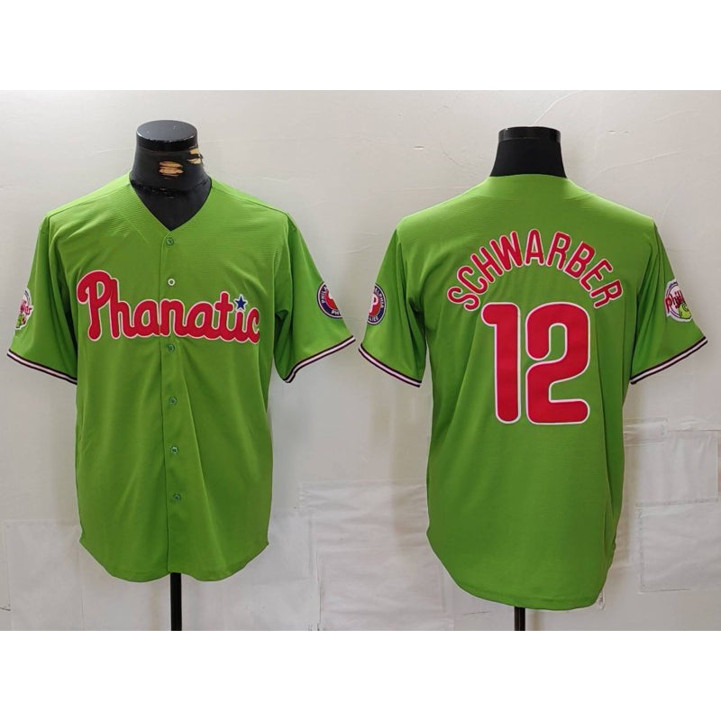 Philadelphia Phillies #12 Kyle Schwarber Green MWATKINS With Patch Stitched Cool Base Jersey