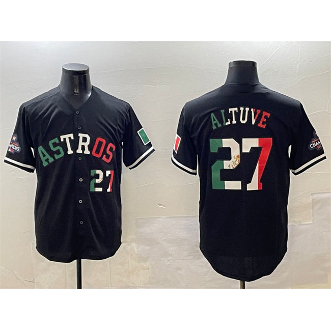 Houston Astros #27 Jose Altuve Black MWATKINS Mexico With World Serise Champions Patch Cool Base Stitched Jersey 2