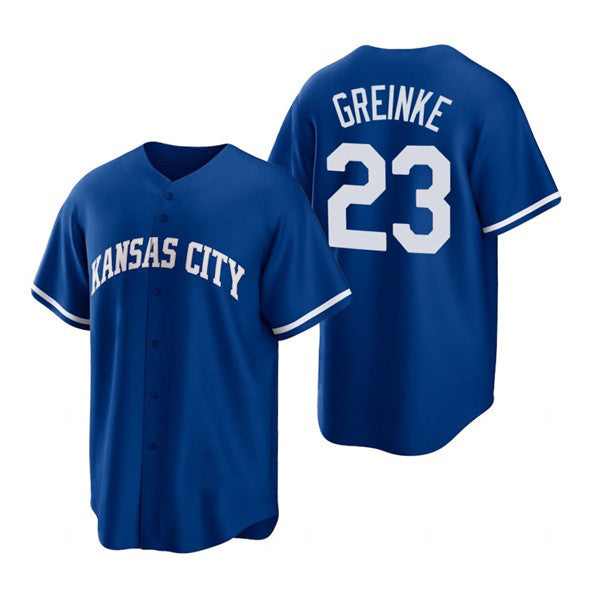 Kansas City Royals #23 Zack Greinke Royal MWATKINS Cool Base Stitched Jersey