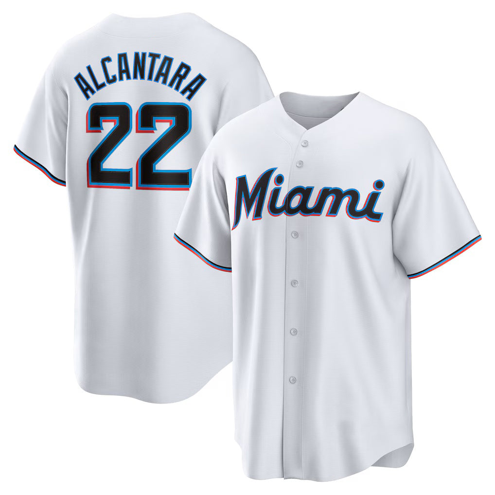 Miami Marlins #22 Sandy Alcantara White MWATKINS Replica Player Jersey