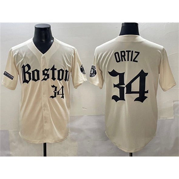 Boston Red Sox #34 David Ortiz Cream MWATKINS Gothic Vapor Limited Stitched Jersey