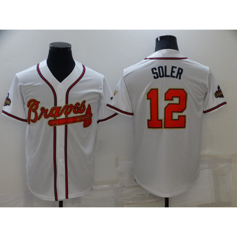 Atlanta Braves #12 Jorge Soler 2022 White Gold MWATKINS World Series Champions Program Cool Base Stitched Jersey