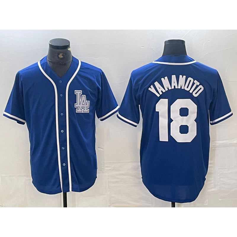 Los Angeles Dodgers #18 Yoshinobu Yamamoto Blue MWATKINS Cool Base Stitched Jersey
