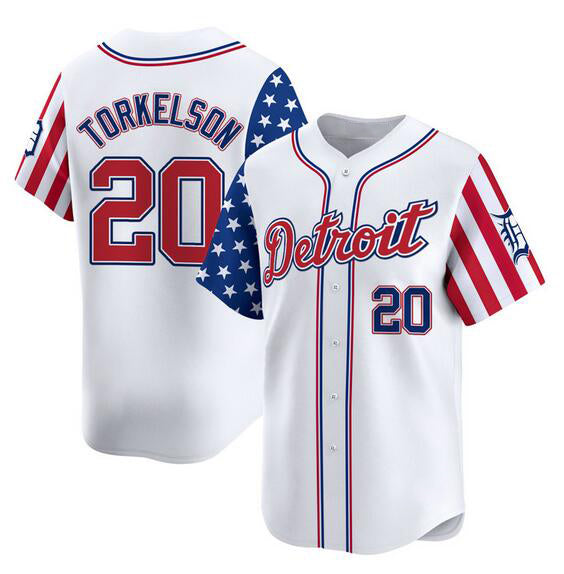 Detroit Tigers #20 Spencer Torkelson White MWATKINS 2025 Independence Day Vapor Premier Limited Stitched Jersey
