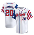 Detroit Tigers #20 Spencer Torkelson White MWATKINS 2025 Independence Day Vapor Premier Limited Stitched Jersey