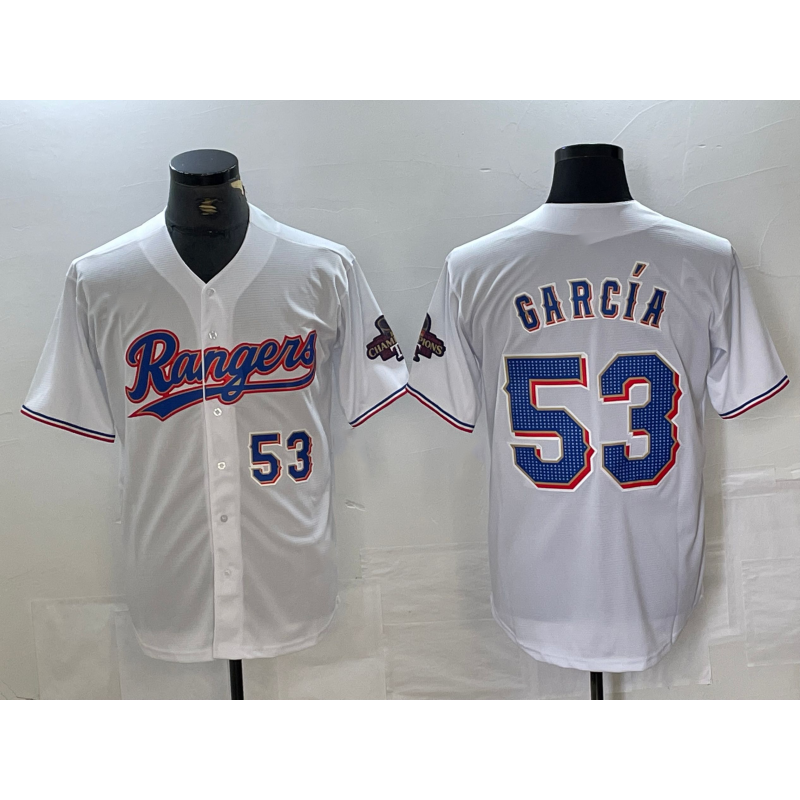 Texas Rangers #53 Adolis Garcia Number White MWATKINS 2023 World Series Champions Cool Base Jersey