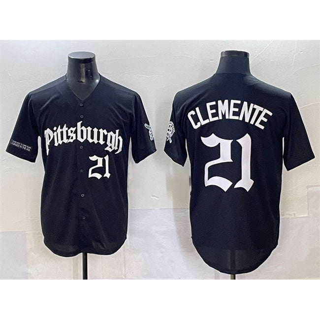 Pittsburgh Pirates #21 Roberto Clemente Black MWATKINS 'Gothic Steel City Edition' Vapor Limited Stitched Jersey