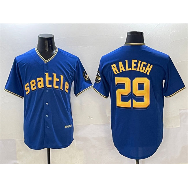 Seattle Mariners #29 Cal Raleigh Royal MWATKINS City Connect Cool Base Stitched Jersey
