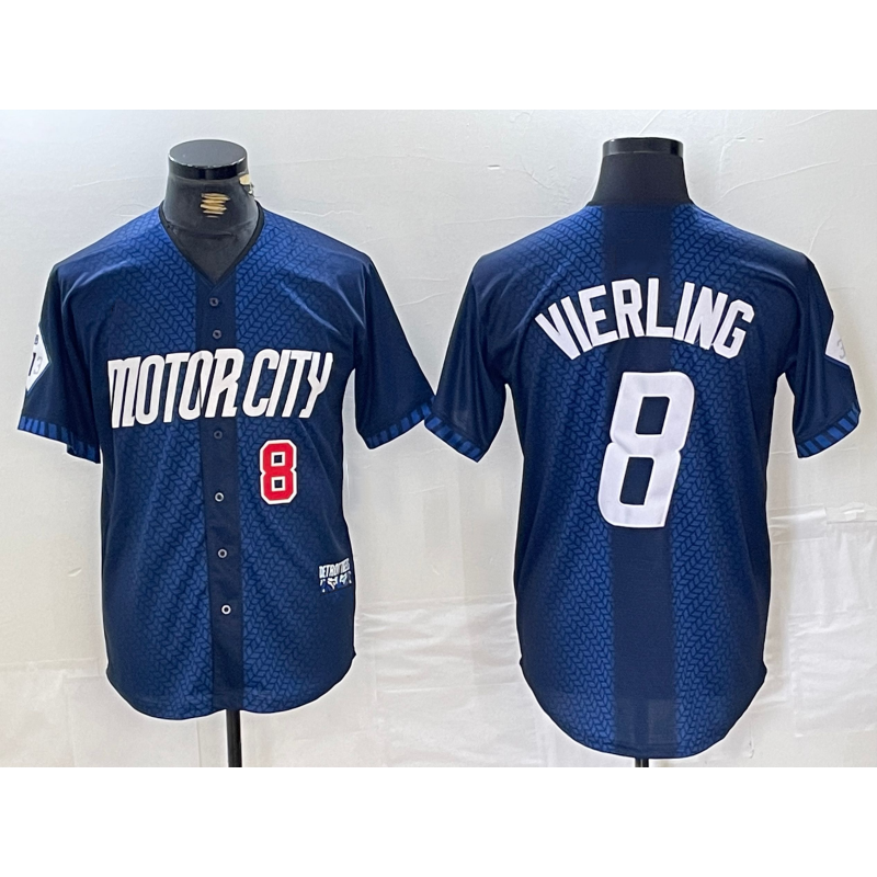 Detroit Tigers #8 Matt Vierling Number Navy MWATKINS 2024 City Connect Cool Base Limited Stitched Jersey
