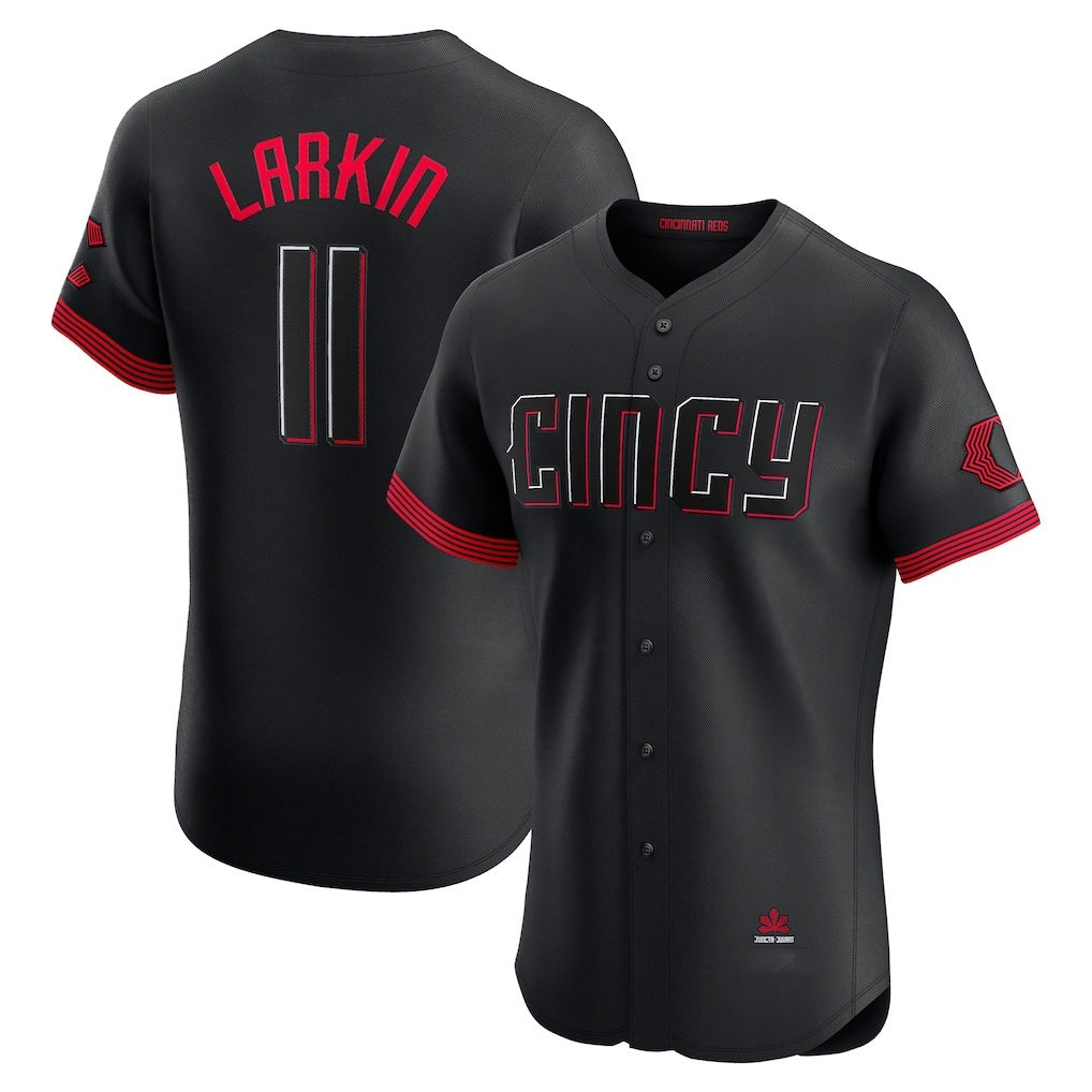 Cincinnati Reds #11 Barry Larkin Black MWATKINS City Connect Elite Jersey