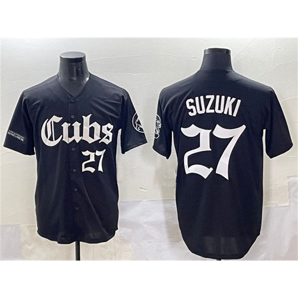 Chicago Cubs #27 Seiya Suzuki Black MWATKINS 'Gothic North Side Edition' Vapor Premier Limited Stitched Jersey