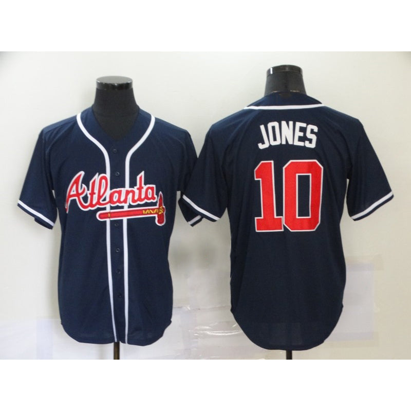 Atlanta Braves #10 Chipper Jones Navy Blue MWATKINS Stitched Cool Base Jersey