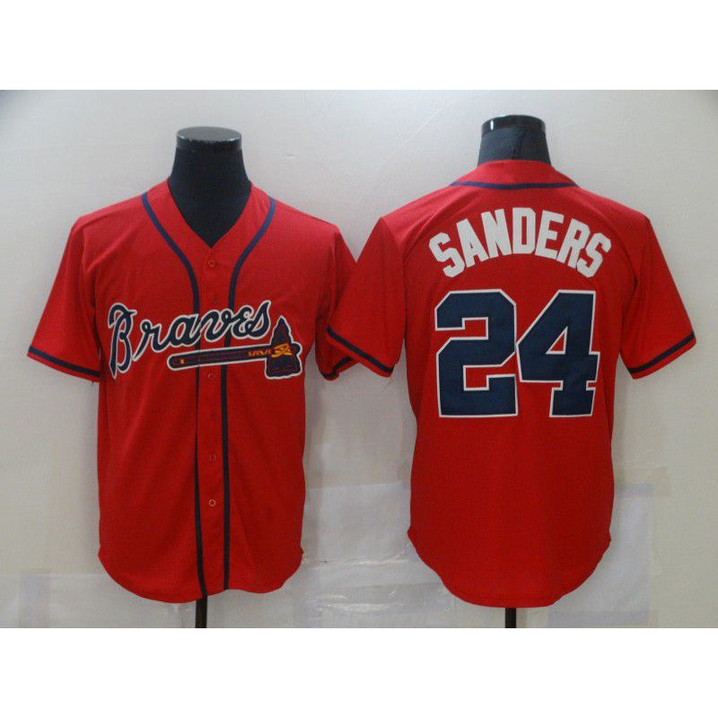 Atlanta Braves #24 Deion Sanders Red MWATKINS Game Jerseys