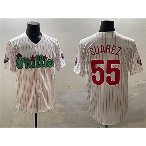Philadelphia Phillies #55 Ranger Su¨¢rez White MWATKINS Phanatic Cool Base Stitched Jersey