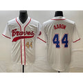 Atlanta Braves #44 Hank Aaron Number White MWATKINS Cool Base With Patch Stitched Jersey
