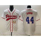 Atlanta Braves #44 Hank Aaron Number White MWATKINS Cool Base With Patch Stitched Jersey