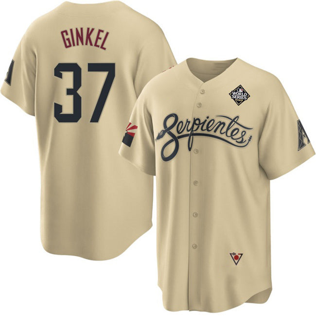 Arizona Diamondbacks #37 Kevin Ginkel Gold MWATKINS 2023 World Series City Connect Cool Base Stitched Jersey