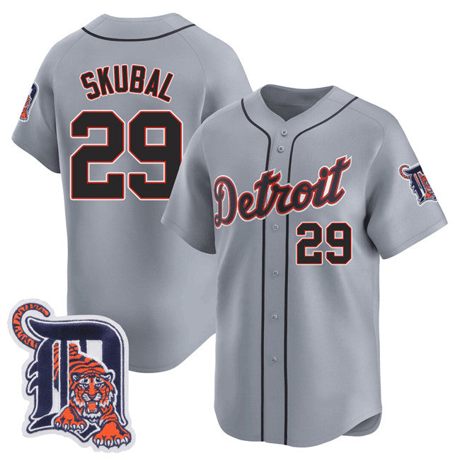Detroit Tigers #29 Tarik Skubal Gray MWATKINS Logo Patch Vapor Premier Limited Stitched Jersey