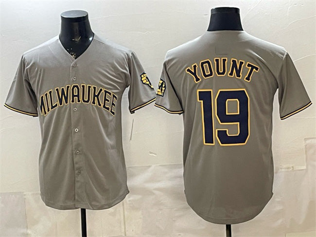Milwaukee Brewers #19 Robin Yount Grey MWATKINS Home Limited Stitched Jersey