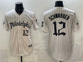 Philadelphia Phillies #12 Kyle Schwarber Cream MWATKINS Pinstripe Gothic Vapor Limited Stitched Jersey