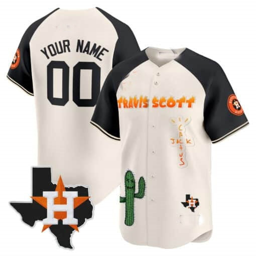 Custom Houston Astros Cactus Jack Patch Vapor Premier Limited Jersey V9 ¨C Cream Black MWATKINS