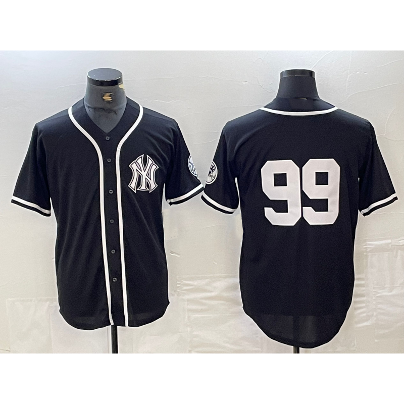 New York Yankees #99 Aaron Judge No Name Black White MWATKINS Cool Base Stitched Jersey