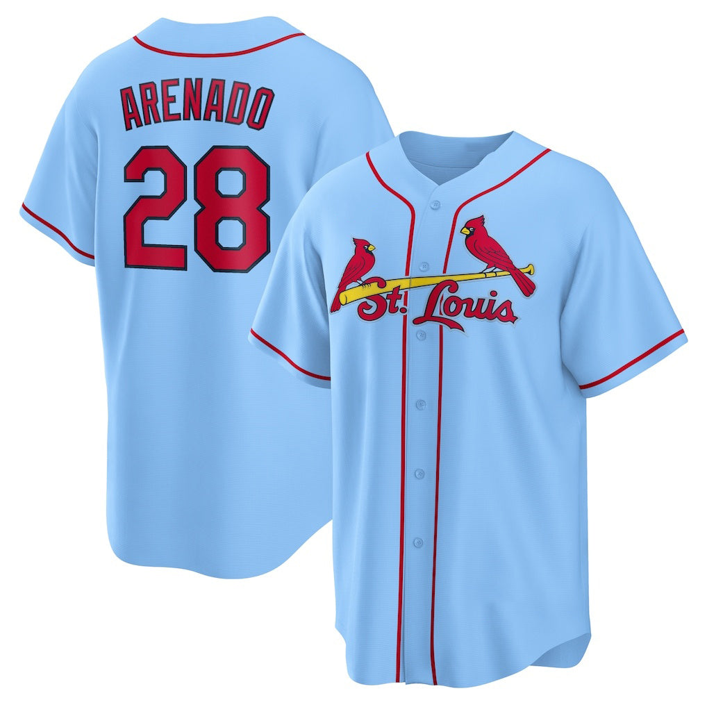 St. Louis Cardinals #28 Nolan Arenado Light Blue MWATKINS Alternate Official Replica Player Jersey