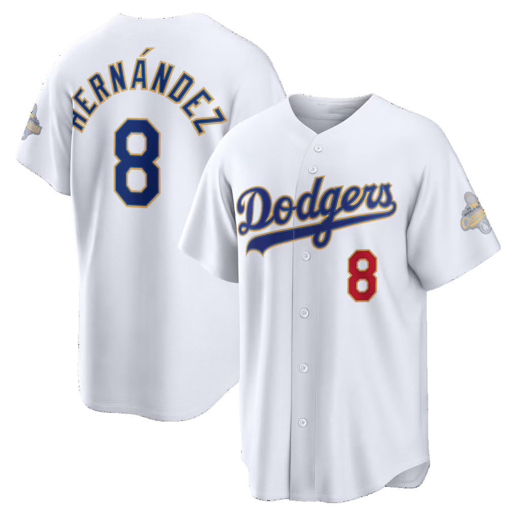 Los Angeles Dodgers #8 Enrique Hernandez White MWATKINS 2026 Gold Collection Stadium Jersey
