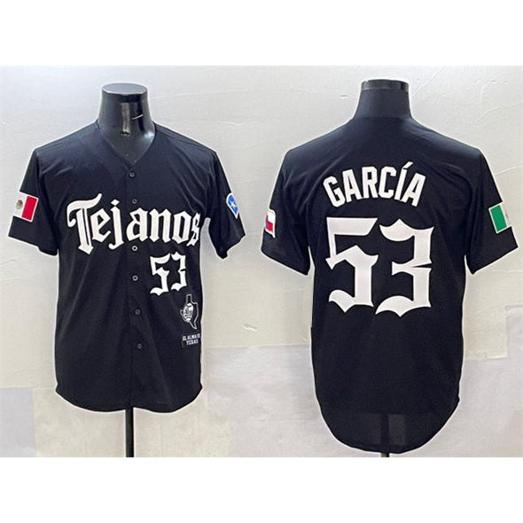 Texas Rangers #53 Adolis Garc¨ªa Black MWATKINS Mexico 2025 Vapor Premier Limited Stitched Jersey