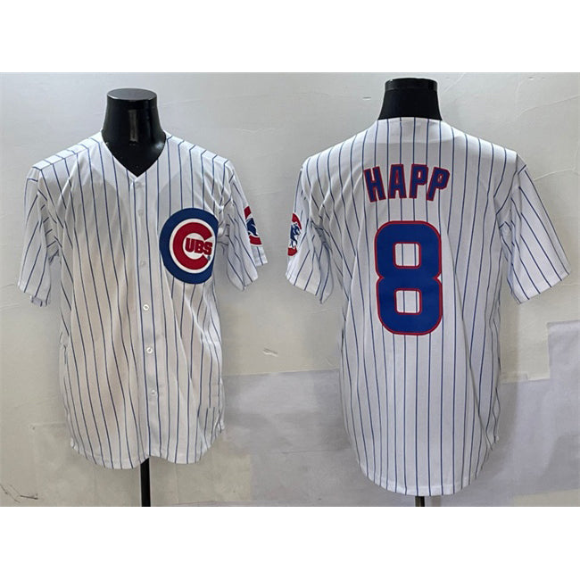 Chicago Cubs #8 Ian Happ White MWATKINS Cool Base Stitched Jersey