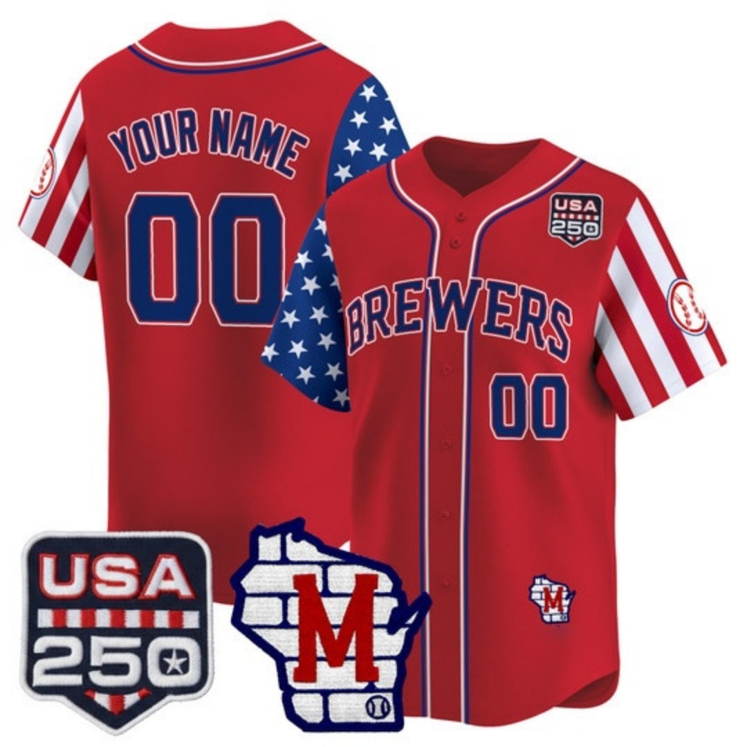 Custom Milwaukee Brewers America 250 Edition Vapor Premier Limited Red MWATKINS Stitched Jerseys