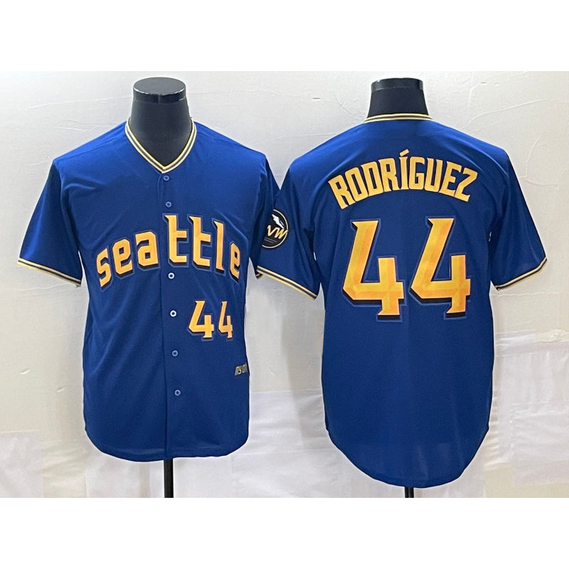 Seattle Mariners #44 Julio Rodriguez Number Blue MWATKINS 2023 City Connect Cool Base Stitched Jersey