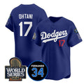 Los Angeles Dodgers #17 Shohei Ohtani Royal MWATKINS 2024 World Series With Fernando Memorial Patch Limited Stitched Jersey