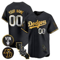 Custom Los Angeles Dodgers Vin Patch & Kobe Bryant Gold Trim Vapor Premier Limited Jersey V2 ¨C All Stitched-Black MWATKINS