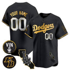 Custom Los Angeles Dodgers Vin Patch & Kobe Bryant Gold Trim Vapor Premier Limited Jersey V2 ¨C All Stitched-Black MWATKINS