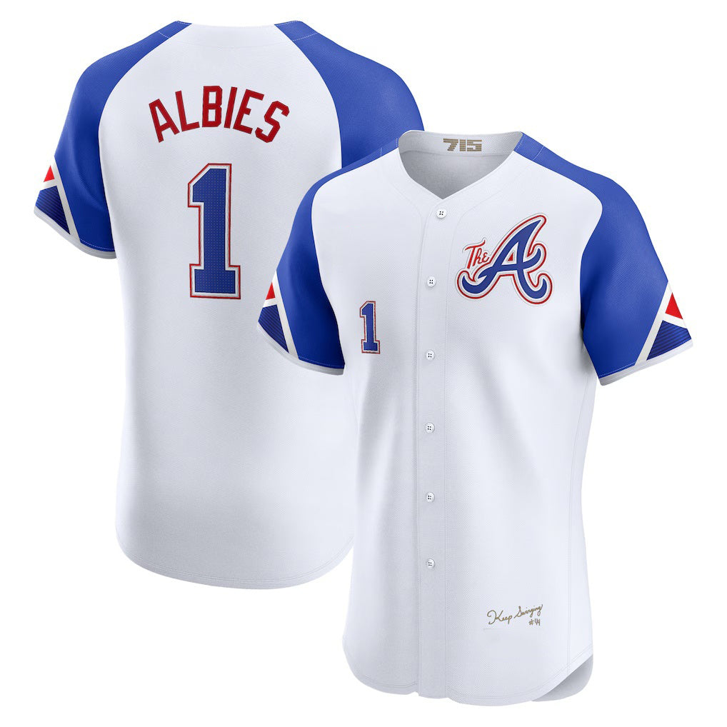 Atlanta Braves #1 Ozzie Albies White MWATKINS City Connect Elite Player Jersey