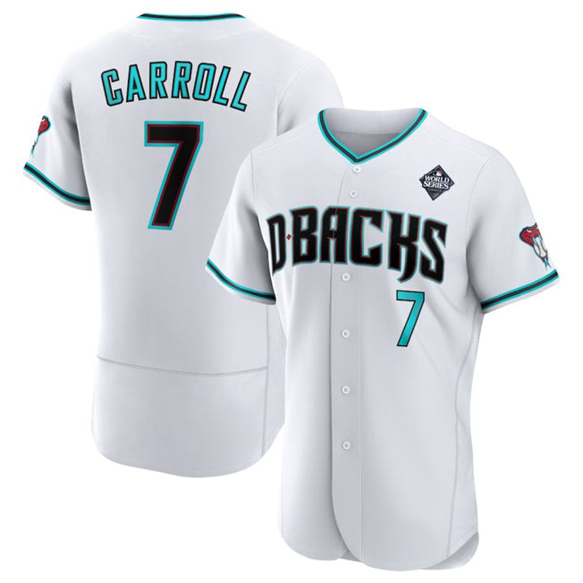 Arizona Diamondbacks #7 Corbin Carroll White MWATKINS 2023 World Series Flex Base Stitched Jersey