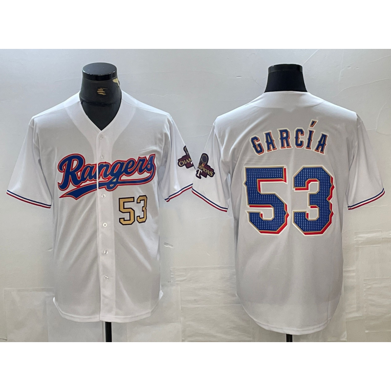 Texas Rangers #53 Adolis Garcia Number White MWATKINS 2023 World Series Champions Cool Base Jerseys